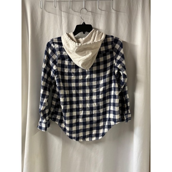 Time & Tru Women's Small (4-6) Hooded Blue Plaid Button down flannel - Picture 3 of 4
